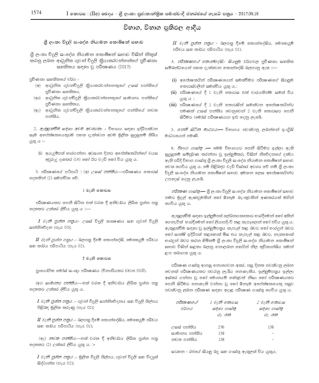 Examination for the Issue of Amateur Radio Operatorâ€™s License (2017) -Telecommunications Regulatory Commission of Sri Lanka (TRCSL)